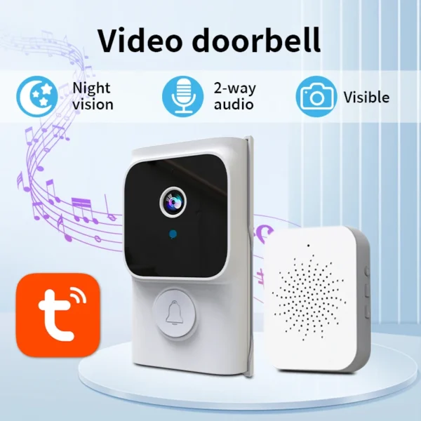 Timbre WiFi con almacenamiento en la nube, aplicación Tuya, bajo consumo, despertador, mirilla Visual para puerta, timbre de puerta de seguridad para el hogar