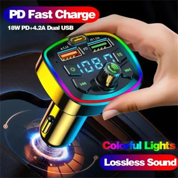 Reproductor de MP3 para coche, transmisor Fm, inalámbrico, Bluetooth 5,0, receptor de Audio, manos libres, tipo C, Usb Dual, Kit de cargador rápido para coche