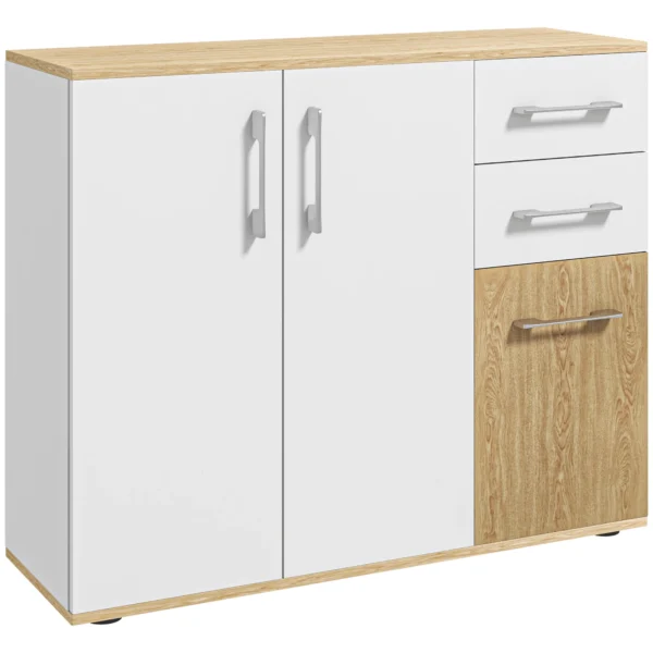 HOMCOM Aparador de Salón Moderno con 2 Cajones 90x30x75,5 cm Blanco y Natural