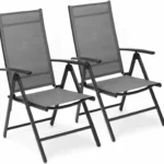 Silla plegable reclinable ajustable, duradera y resistente, respaldo alto de aluminio para piscina de jardín interior y exterior, ajustable de 7 vías, 2 uds.
