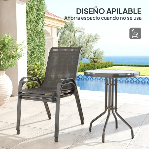 Outsunny Conjunto de Mesa y Sillas de Terraza Exterior de 3 Piezas Negro - Imagen 5