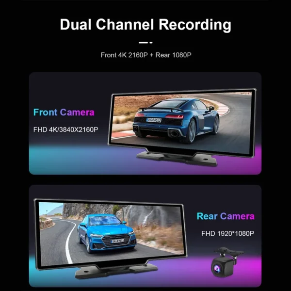Cámara de salpicadero de 10,26 pulgadas, 4K, 3840x2160, Carplay inalámbrico y Android, navegación automática, Control por voz, cámara de visión trasera DVR para coche, pantalla de Monitor BT - Imagen 4