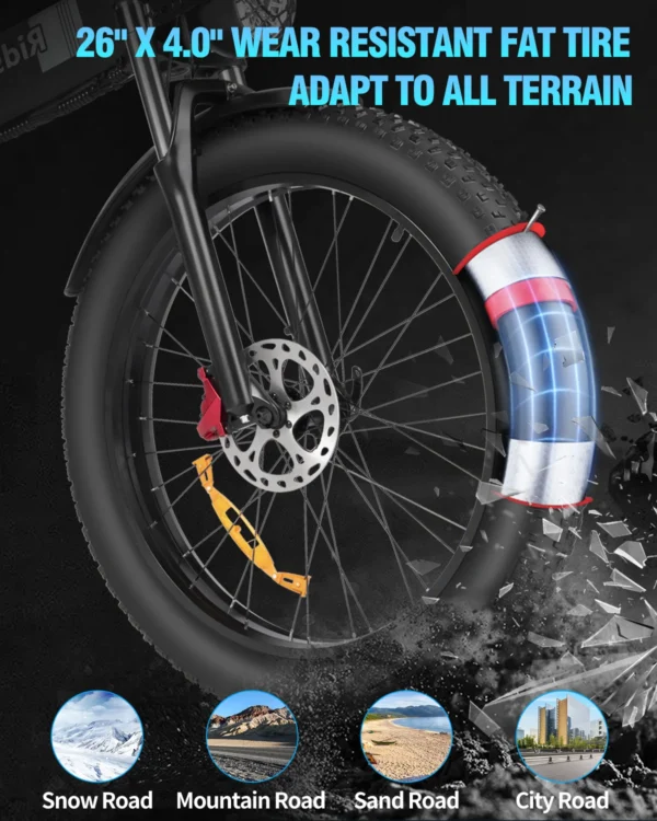 Ridstar H26 PRO bicicleta eléctrica plegable H26 PRO, bici con Motor de 1500W, batería de 48V 23ah, freno hidráulico, neumático ancho de 26x4,0 pulgadas - Imagen 4