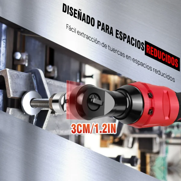 DayPlus Llave de trinquete eléctrica sin cuerda de 3 / 8 ", kit de trinquete eléctrico de 12v, llave de ángulo 200nm 90 °, con 2 baterías 1500mah y 7 juegos de llave de trinquete de enchufe, con luz de trabajo LED - Imagen 5
