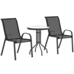 Outsunny Conjunto de Mesa y Sillas de Terraza Exterior de 3 Piezas Negro