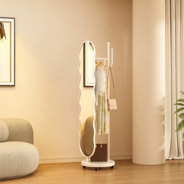 Espejo de cuerpo completo montado en el suelo, percha giratoria para ropa de vestir, perchero, integrado, dormitorio, casa