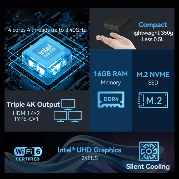 Mini PC portátil intel Core i9-8950HK, Windows 11, 16GB, LPDDR4, 1TB/2TB, M.2, SSD, Gamer, gráficos UHD, 1000Mbps - Imagen 2