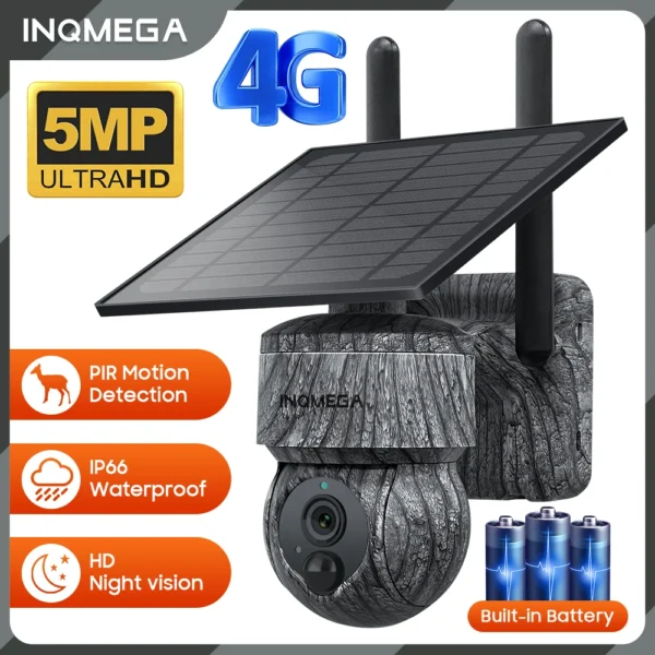 INQMEGA 5MP 4MP WIFI cámara Solar PTZ inalámbrica 4G SIM con Panel Solar Audio bidireccional protección de seguridad cámara CCTV batería Cam