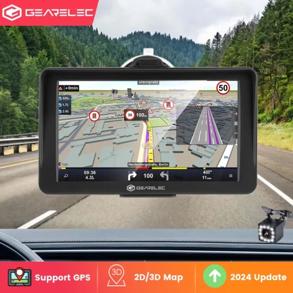 Gearelec-pantalla táctil de navegación GPS para coche, 7 pulgadas, 256M + 8G, instrucciones de voz FM, mapa 3D europeo, actualización gratuita, navegadores profesionales GPS