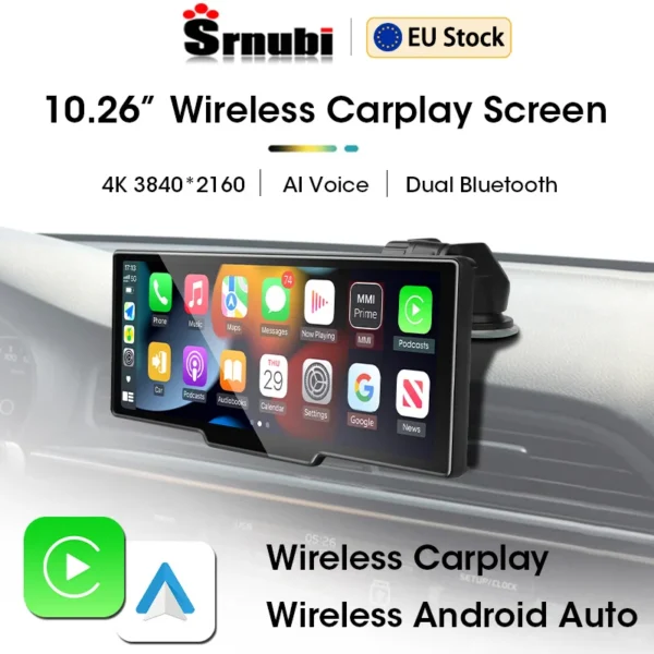 Cámara de salpicadero de 10,26 pulgadas, 4K, 3840x2160, Carplay inalámbrico y Android, navegación automática, Control por voz, cámara de visión trasera DVR para coche, pantalla de Monitor BT