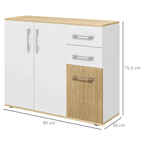 HOMCOM Aparador de Salón Moderno con 2 Cajones 90x30x75,5 cm Blanco y Natural - Imagen 3