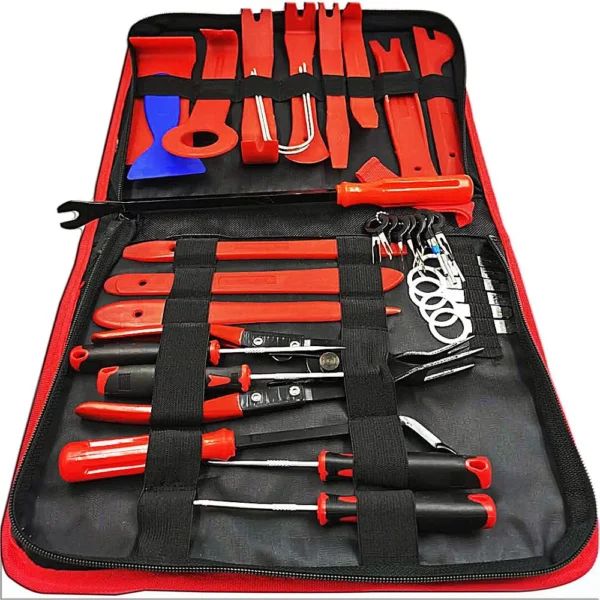 Estuche de herramientas de reparación para el automóvil, kit que incluye remache, clip, herramienta de extracción de embellecedor de panel de puerta, desmontaje de interior automático y palanca de coche