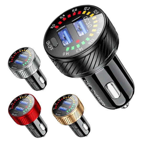 Cargador de coche USB Dual QC 3,0 de 12/24V, resistente al agua, 18W, luz de marquesina de carga rápida, voltímetro LED, interruptor de encendido y apagado, adaptador de cargador de coche