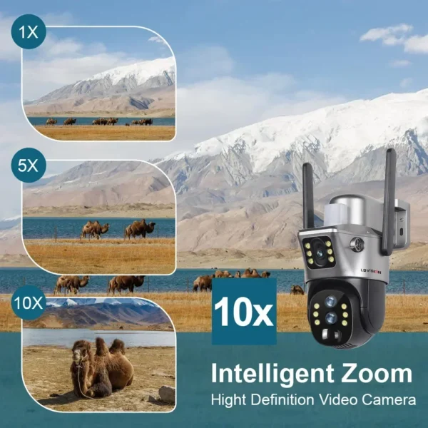 LS VISION 12MP 4G/WiFi cámara Solar de doble pantalla para exteriores Zoom 10X 6K tres lentes cámara de vigilancia de seguimiento automático humano V380 Pro - Imagen 4