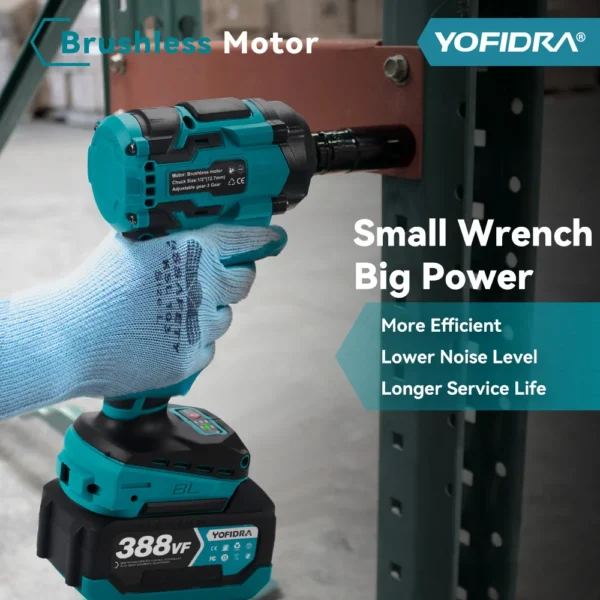 YOFIDRA-llave de impacto eléctrica sin escobillas, destornillador de mano inalámbrico para coche, juego de enchufes para batería Makita de 18V, 1/2 ", 1000N.M - Imagen 3
