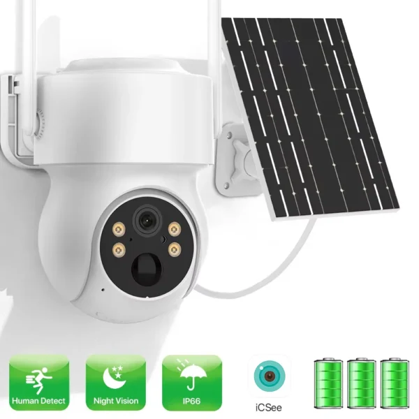 Cámara PTZ HD de 4MP con WiFi para exteriores, cámara IP Solar inalámbrica con batería integrada, cámara de seguridad de videovigilancia, tiempo de espera prolongado