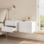 Mesita de noche colgante, juego de mesita de noche flotante moderna, mesita de noche montada en la pared con cajones para dormitorio y sala de estar