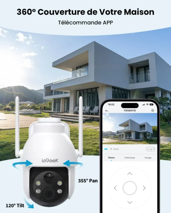 Iegeek 2k 3mp 360 ° PTZ Cámara de vigilancia solar al aire libre de alta definición, batería al aire libre con sensor deportivo pir, visión nocturna en color - Imagen 2