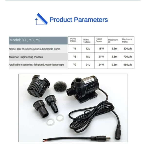 Bomba de agua sumergible para sistema de refrigeración, calentador de fuentes para el hogar, 800L/H, 5,5 M, Motor sin escobillas, ultrasilencioso, cc 12V, 18W, 24V, 24W, 18V, 21W - Imagen 6