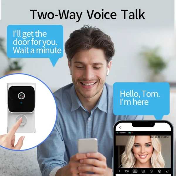 Timbre WiFi con almacenamiento en la nube, aplicación Tuya, bajo consumo, despertador, mirilla Visual para puerta, timbre de puerta de seguridad para el hogar - Imagen 4