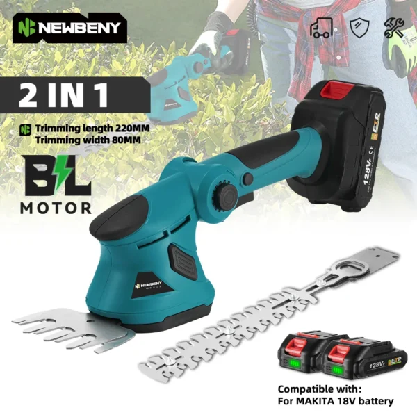 NEWBENY-miniasetos eléctrico 2 en 1, cortacésped inalámbrico, deshierbe, poda, corte, herramientas eléctricas de jardín para batería Makita de 18V