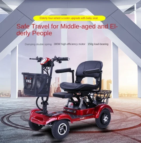 Exportación de scooter para personas mayores, vehículo eléctrico de cuatro ruedas, scooter para adultos, vehículo plegable de cuatro ruedas de una sola tracción para discapacitados - Imagen 4