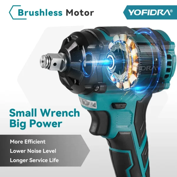 YOFIDRA-llave de impacto eléctrica sin escobillas, destornillador de mano inalámbrico para coche, juego de enchufes para batería Makita de 18V, 1/2 ", 1000N.M - Imagen 5