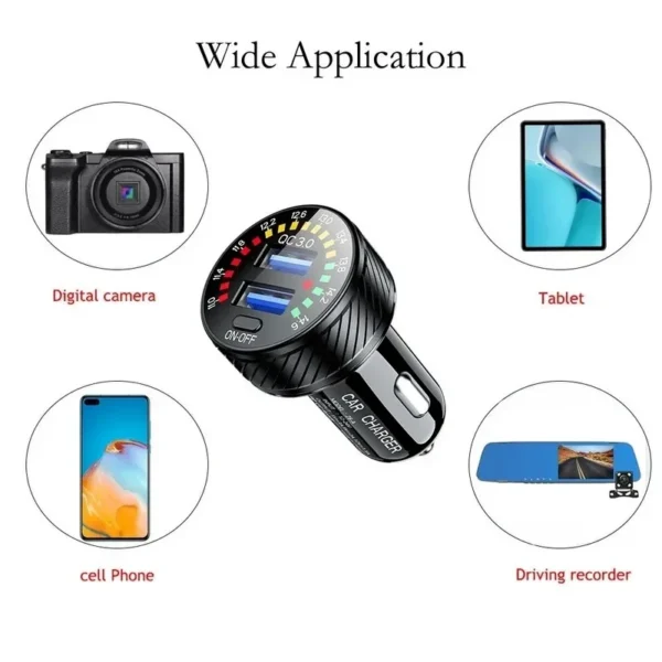Cargador de coche USB Dual QC 3,0 de 12/24V, resistente al agua, 18W, luz de marquesina de carga rápida, voltímetro LED, interruptor de encendido y apagado, adaptador de cargador de coche - Imagen 3