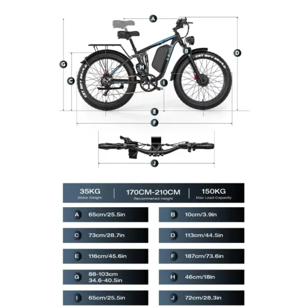 Bicicleta eléctrica de montaña, bici con Motor Dual potente, batería de litio 52V23AH, neumático ancho 26x3000 pulgadas, 4,0 W - Imagen 5
