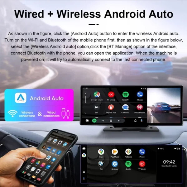 Cámara de salpicadero de 10,26 pulgadas, 4K, 3840x2160, Carplay inalámbrico y Android, navegación automática, Control por voz, cámara de visión trasera DVR para coche, pantalla de Monitor BT - Imagen 3