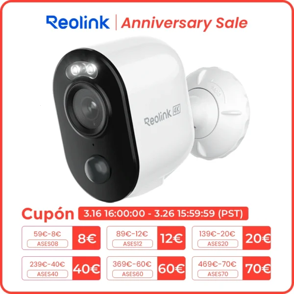 Cámara de seguridad inalámbrica reolink 4K con batería Solar, visión nocturna en Color de 5MP, WiFi de 2,4/5Ghz, cámara IP para exteriores