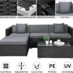 Sofá de salón de poliratán para 4-5 personas, 5 uds., muebles de exterior, juego de sofás esquineros de jardín de ratán, cojines para mesa de centro y Patio, almohadas