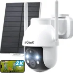Iegeek 2k 3mp 360 ° PTZ Cámara de vigilancia solar al aire libre de alta definición, batería al aire libre con sensor deportivo pir, visión nocturna en color