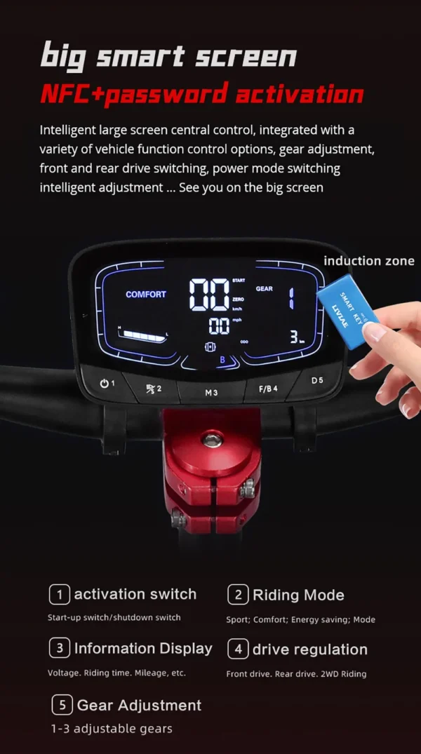 BOYUEDA-patinete eléctrico S5-11, Motor de 2x3000W, batería de 60V y 38Ah, patinete con neumáticos de 11 pulgadas, velocidad máxima de 85 km/h, frenos de disco, pantalla LCD - Imagen 4