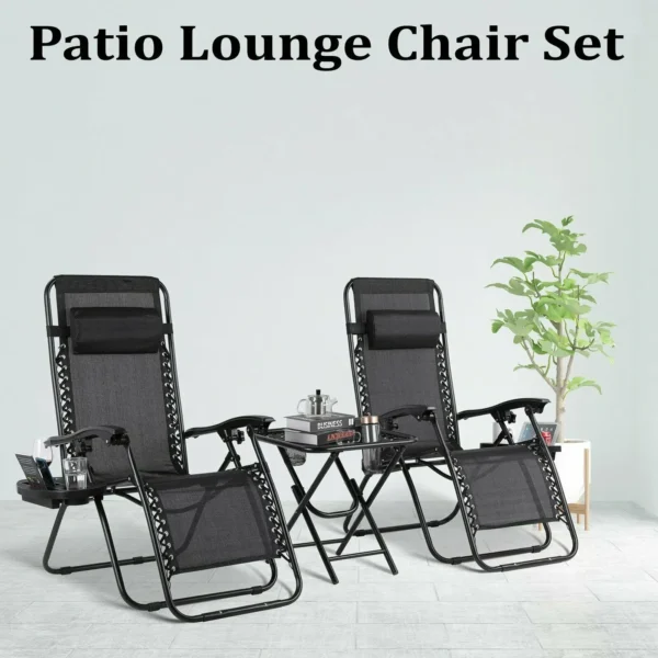 Homfa Juego de tumbona para jardín con mesa plegable ajustable, silla reclinable de gravedad cero, asiento para interior/exterior - Imagen 5
