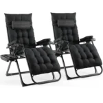 Silla Zero Gravity, sillón reclinable plegable ajustable para interiores/exteriores con cojín extraíble, reposacabezas y portavasos de 160 kg