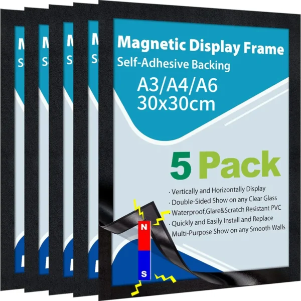 Paquete de 5 marcos de fotos magnéticos para niños, soporte artístico para fotos, organizador de fotos de pared, exhibición para publicidad en el hogar y la Oficina, A3/A4/A6/30x30cm