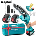 Mini Motosierra Bateria 8000mAh, Seesii 6'' Motosierra Eléctrica Bateria con Depósito Para El Aceite y 2 baterías, Motosierra Inalámbrica Portátil para Podar Árboles de Jardinería, CH600+