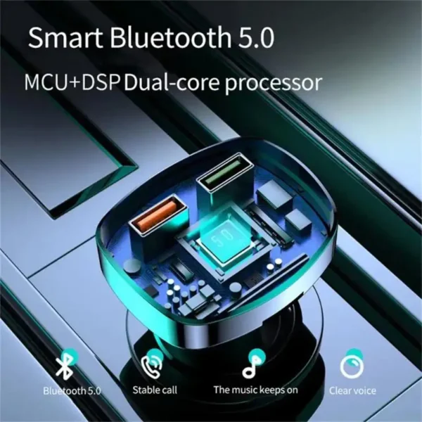 Reproductor de MP3 para coche, transmisor Fm, inalámbrico, Bluetooth 5,0, receptor de Audio, manos libres, tipo C, Usb Dual, Kit de cargador rápido para coche - Imagen 2