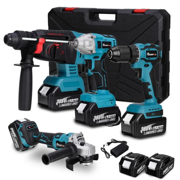 Drillpro-Juego de herramientas eléctricas, llave eléctrica de 800N.M, martillo rotativo, taladro eléctrico de 13mm, amoladora angular de 125mm para Mak de 18V