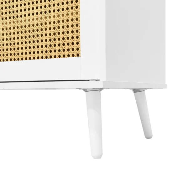 Soporte de TV de ratán blanco, 200x40x49 cm, 90 pulgadas, 2 puertas, 1 cajón, 3 ventiladores de mano abierta, construcción robusta, carga de 50 kg - Imagen 6