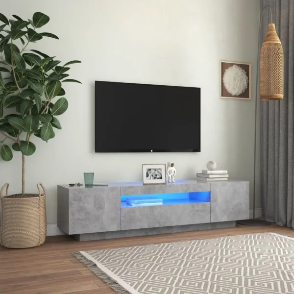 Armario de TV con luces LED, gris hormigón, 160x35x40 cm