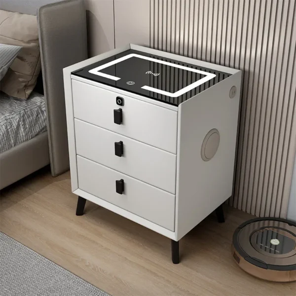 Mesita de noche con Altavoz Bluetooth inteligente, minimamente moderna, armario inteligente para el hogar con luces y carga inalámbrica - Imagen 2