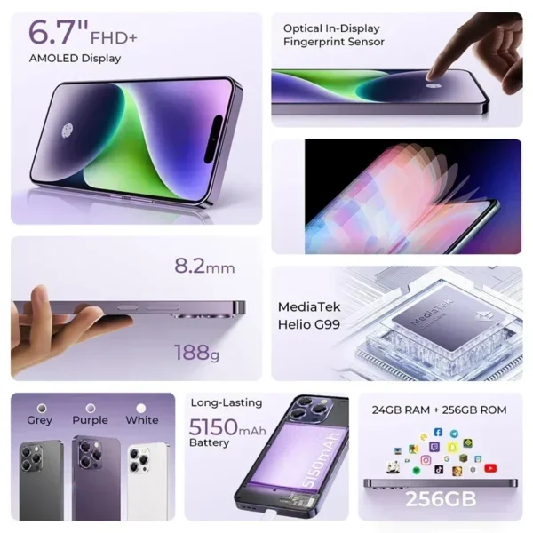 OUKITEL P1 Smartphone Pantalla AMOLED de 6,7 pulgadas MTK Helio G99 8GB 256GB Versión Global Cámara de 50MP 5150mAh NFC Android 14 Cellpho - Imagen 3