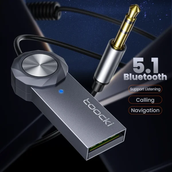Toocki-adaptador auxiliar Bluetooth 3,5 para coche, Dongle USB a conector de 5,1mm, Kit de manos libres para receptor, transmisor BT - Imagen 2