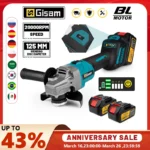 Gismis-amoladora angular sin escobillas, 125mm, 7 engranajes, máquina cortadora y pulidora, amoladora angular eléctrica, herramientas eléctricas para batería Makita de 18V