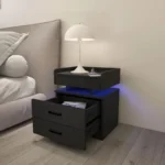 Mesitas de noche con iluminación multicolor, mesita de noche con 2 capas de cajones, muebles de dormitorio para el hogar y hoteles enchufables estándar europeo