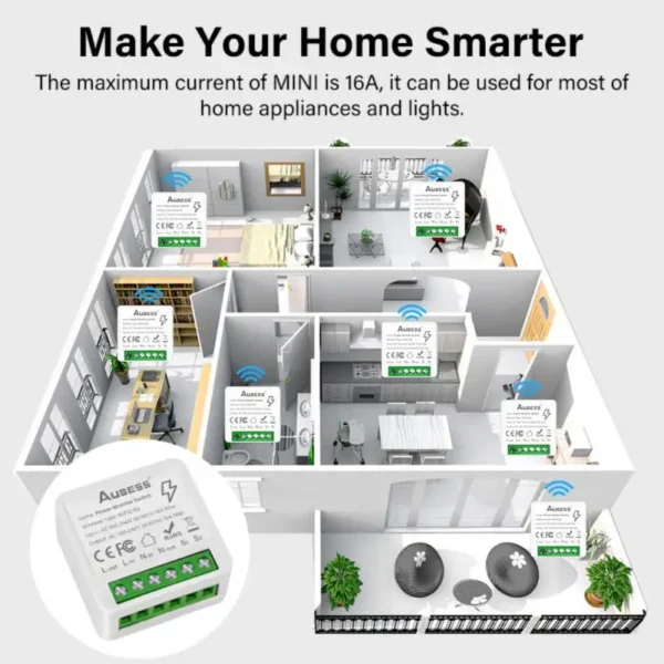 16A WiFi Tuya interruptor inteligente Mini módulo de interruptor de 2 vías con Monitor de energía Control de hogar inteligente a través de Alexa Google Alice SmartLife - Imagen 4