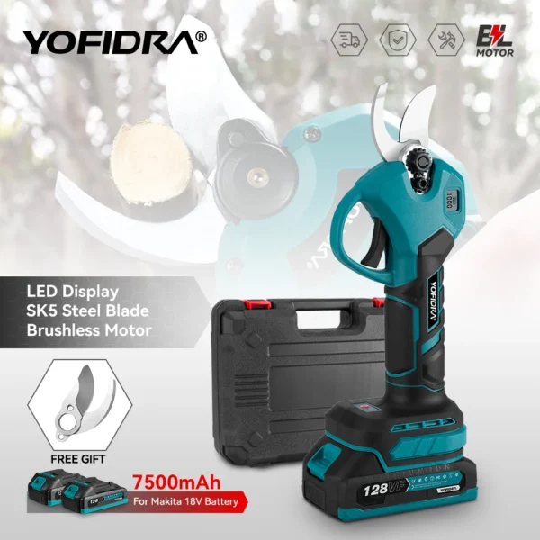 YOFIDRA-tijeras de corte sin escobillas, 30MM, 2 engranajes, inalámbricas, para jardín, ramas de árboles frutales, herramientas eléctricas de poda para batería Makita de 18V