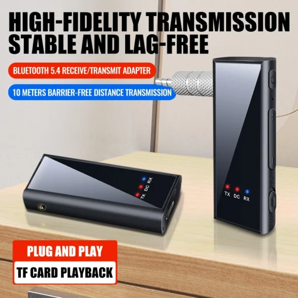 Transmisor receptor de Audio Bluetooth 5,4 2 en 1, adaptador inalámbrico estéreo Hifi, AUX de 3,5 MM con micrófono para coche, TV, PC, altavoz con cable - Imagen 3